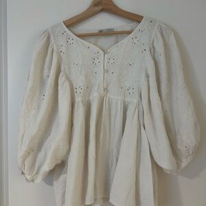 Zara Cream Embroidered Blouse